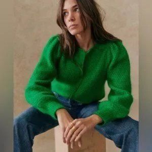 NEW Sezane Solena Cardigan in Bright Green | size M